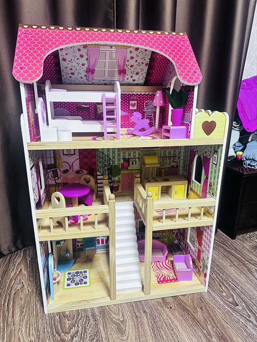 Кукольный домик деревянный, 100*60*33 см, с мебелью