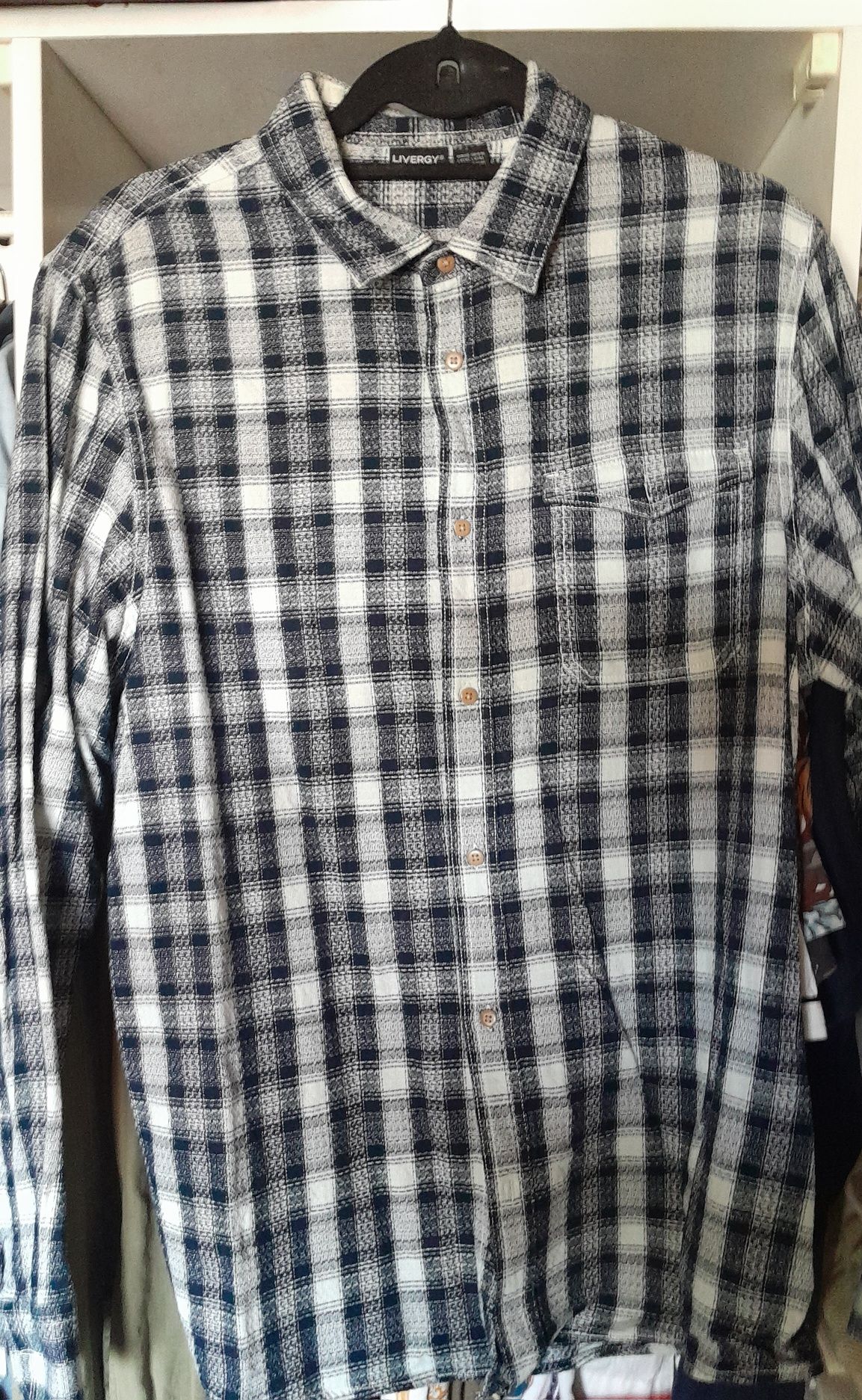 Camisa quadrados azul algodão