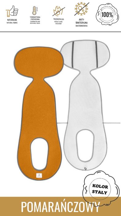 wkładka fotelika samochodowego wełna merino Simple Wool Pomarańczowa