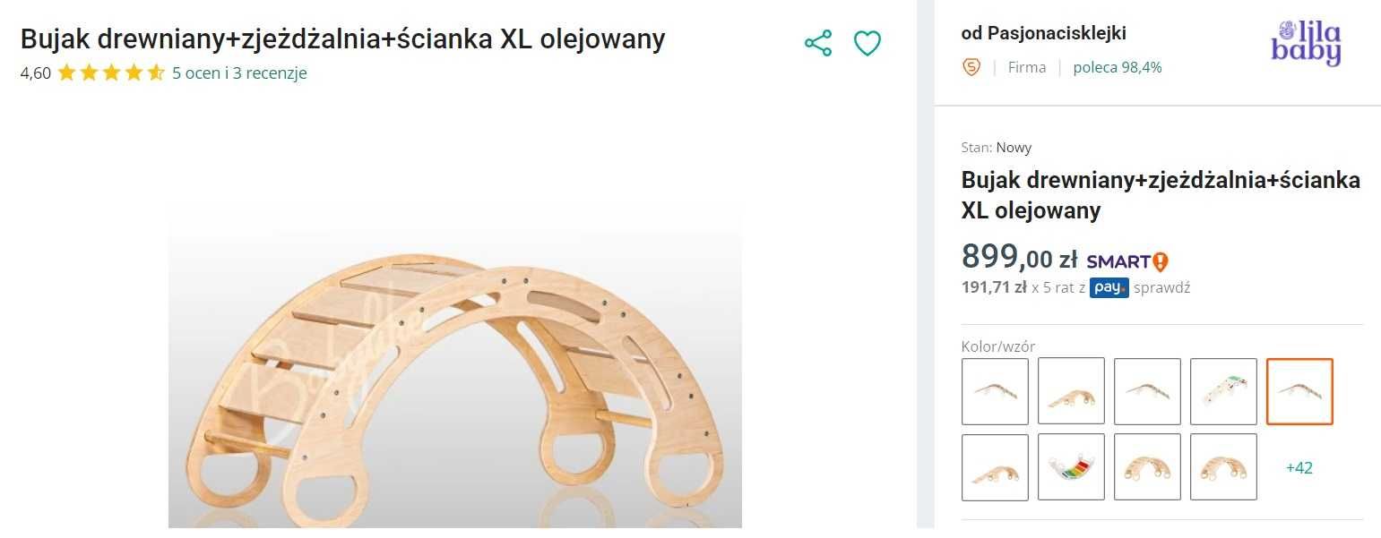 Bujak drewniany+zjeżdżalnia+ścianka XL olejowany plus blat i drabinka