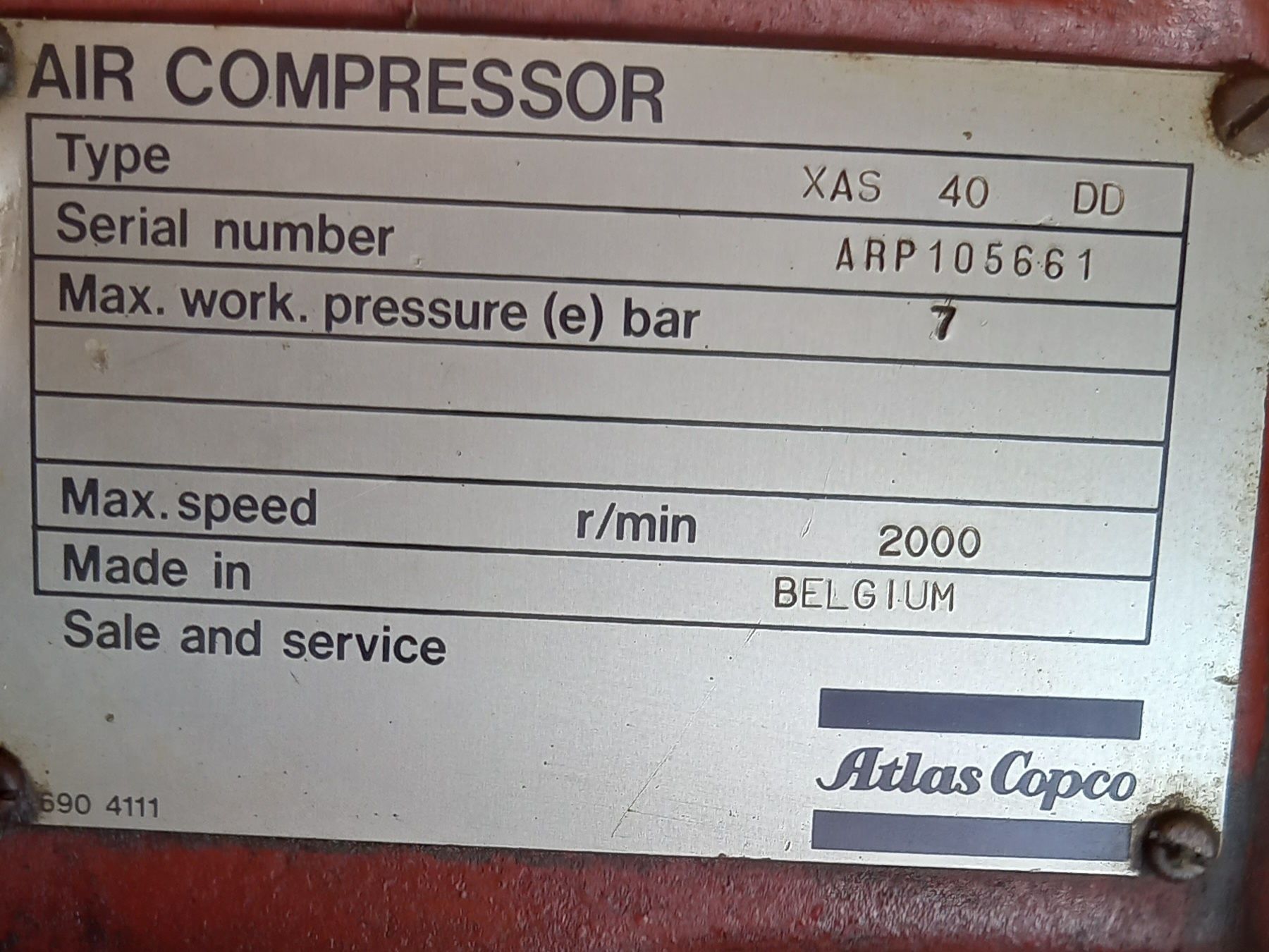 Compressor Atlas Copco XAS 40 a funcionar corretamente
