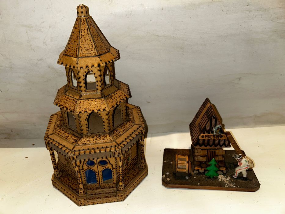 2 Drewniane DOMKI - 13 I 29 cm - PRL