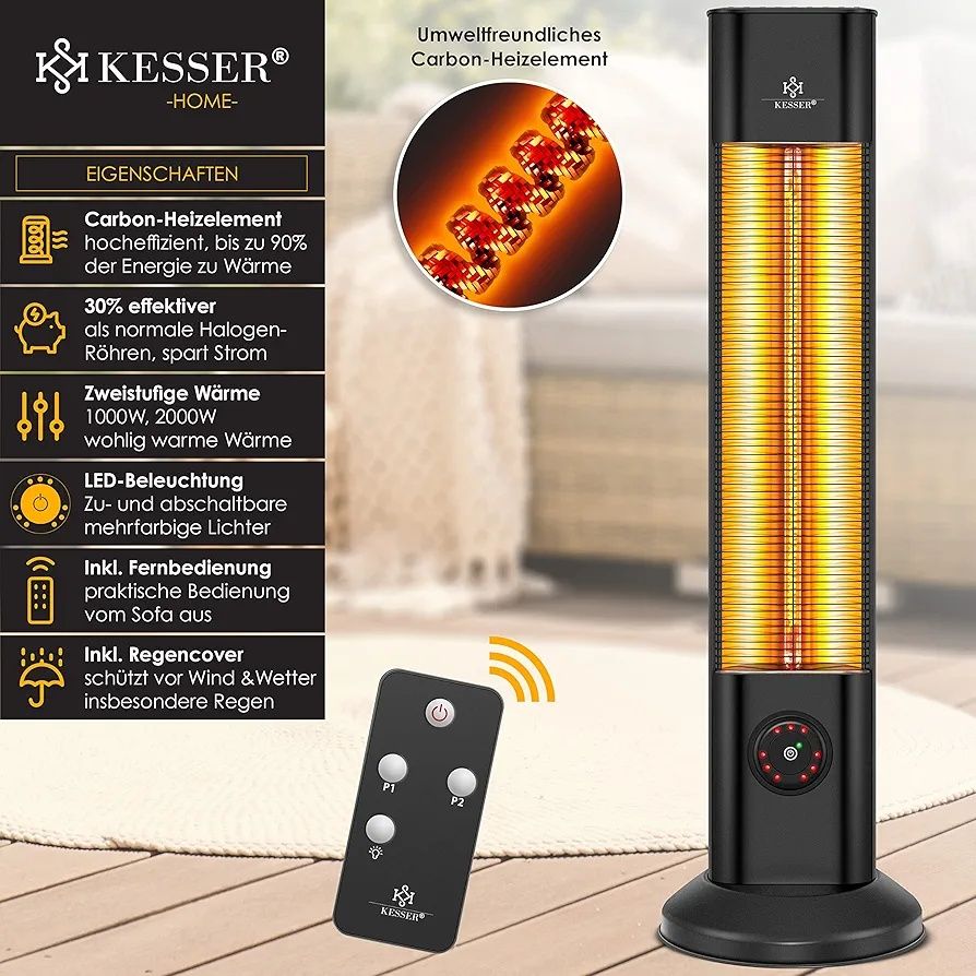 Promiennik ciepła, podczerwieni, tarasowy KESSER, 1000W i 2000W