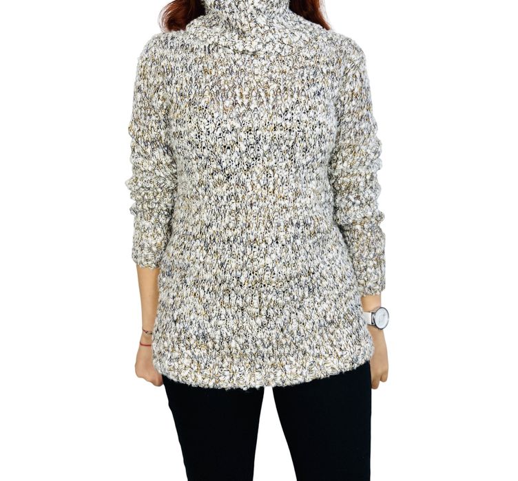 Gruby melanżowy sweter z golfem S 36 Papaya