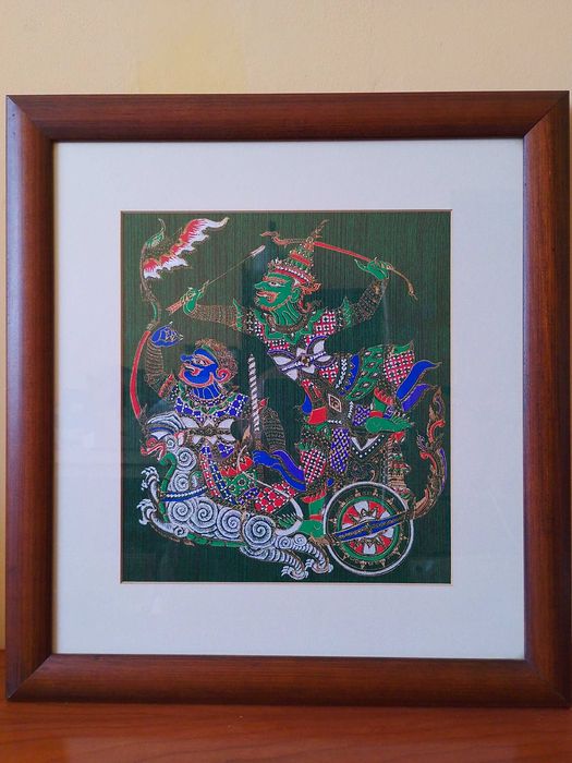 3 x Quadros Tailandeses Com Moldura de Madeira e Vidro