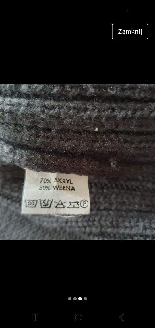 Sweter męski rozpinany wełna grafitowy r. XL