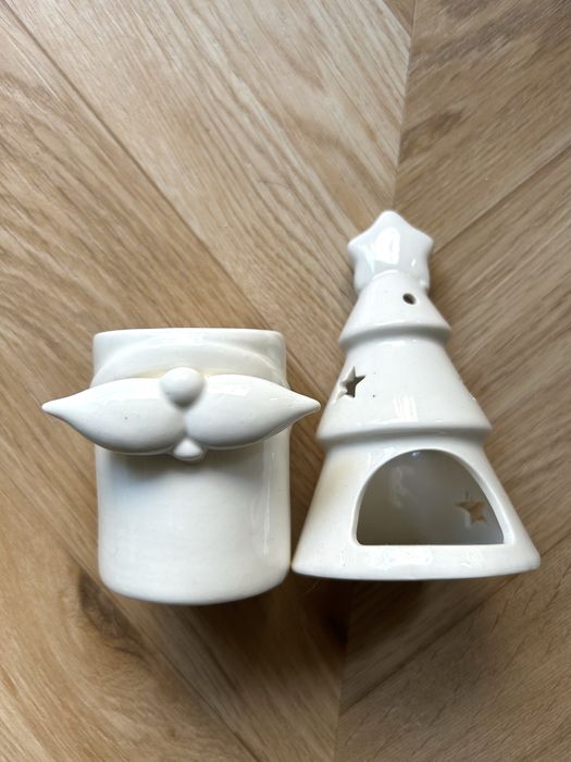 Zestaw 2 ceramicznych świeczników świątecznych choinka wąsacz