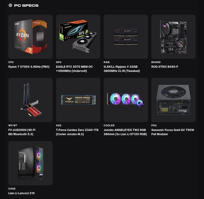 PC Gaming Ryzen 7 + RTX 3070 / 32GB RAM / 1TB NVMe