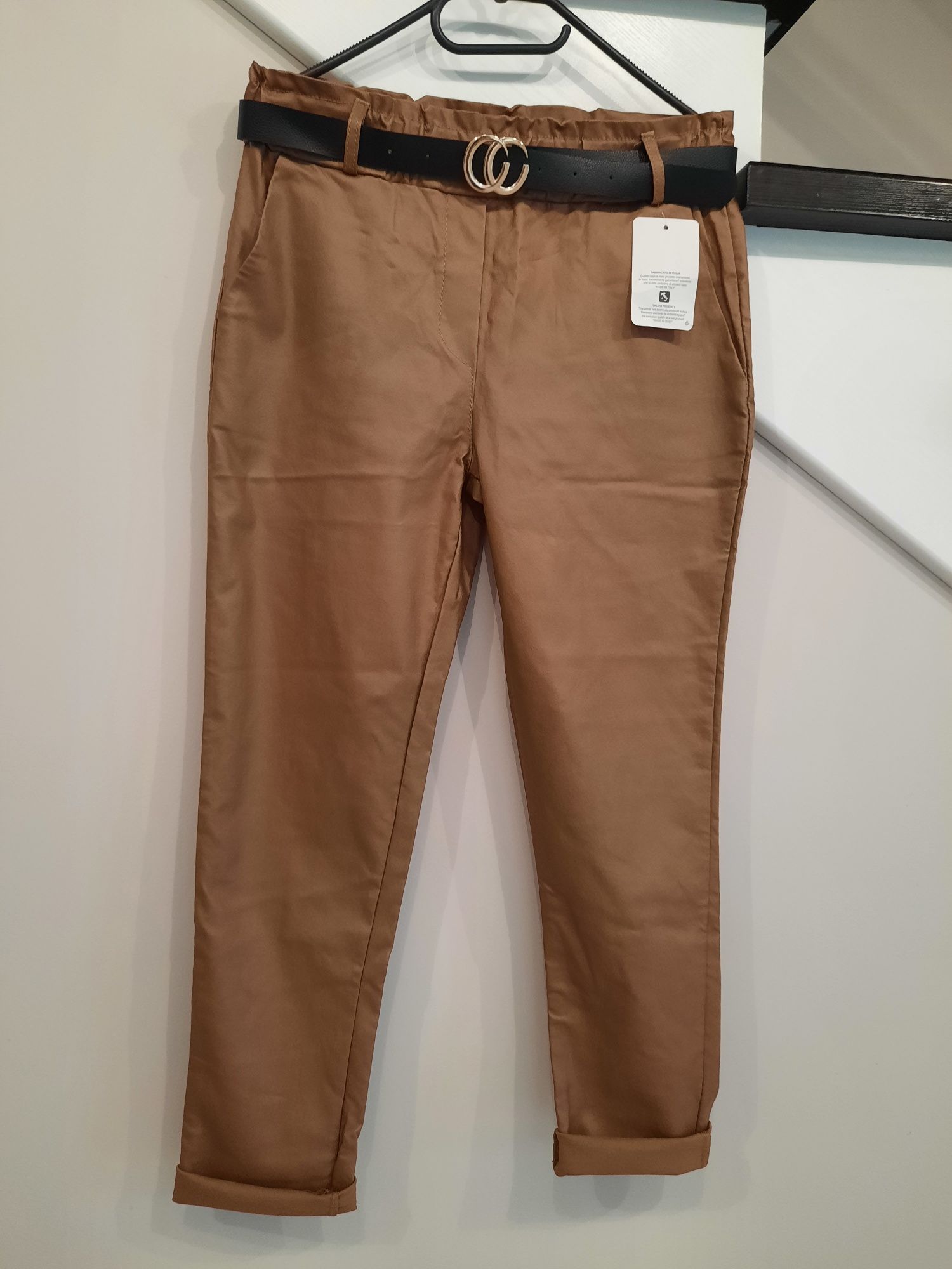 Super wysokogatunkowe spodnie woskowane Italy moda elastyczne z paskie