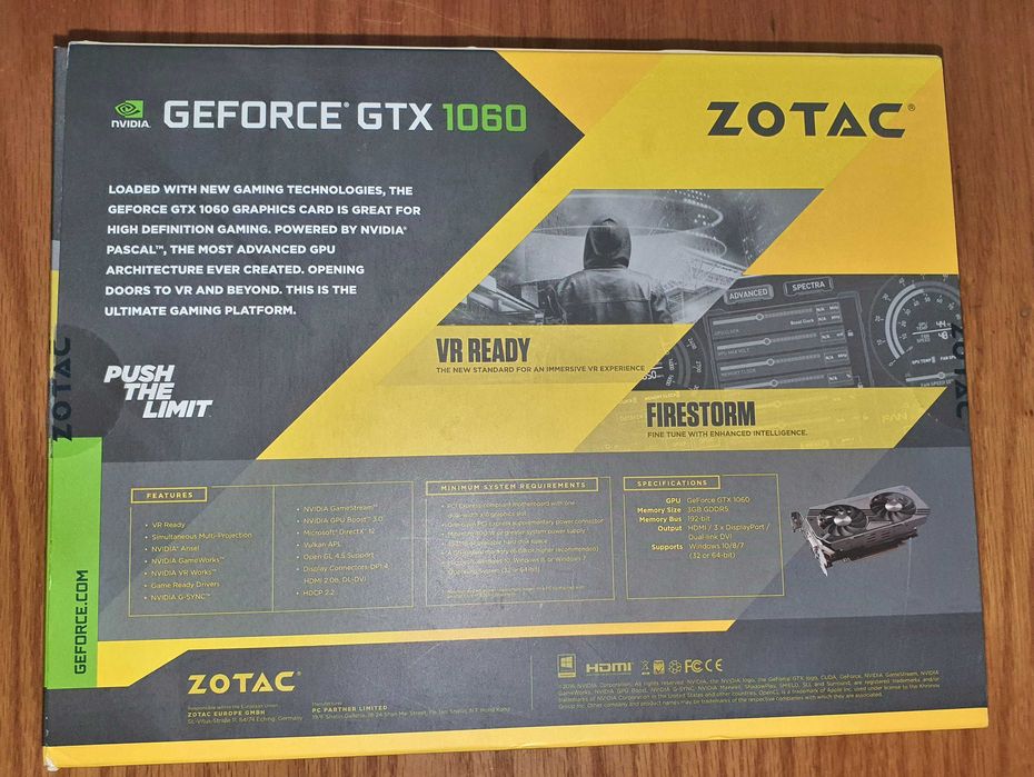 Placa gráfica ZOTAC Geforce GTX1060 3GB na caixa original.