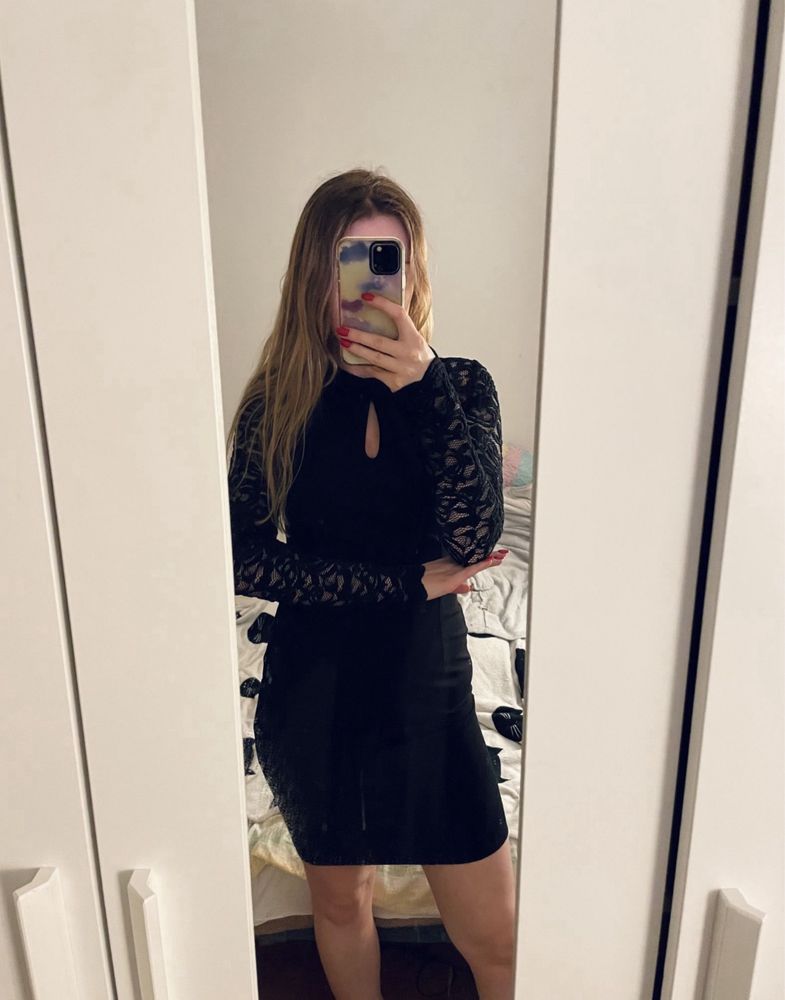 Czarna sukienka orsay xs koronka swieta sylwester