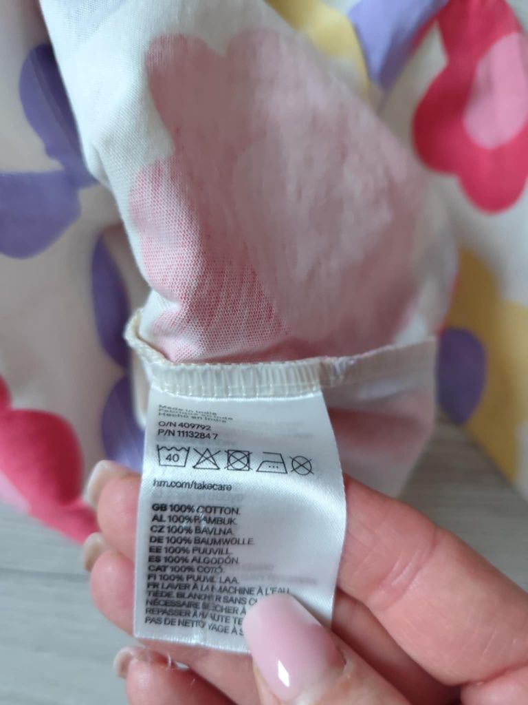 Śliczna bawełniana bluzeczka dziewczęca w kwiaty h&m 80 cm
