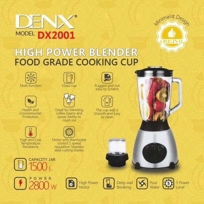 Блендер стаціонарний DENX DX2001 (1,5л) Сталевий блендер