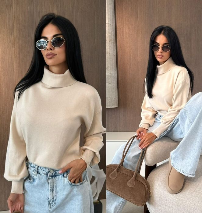 Mięciutki golf z poszerzanymi rękawkami jesień Varlesca chicaca XS S M