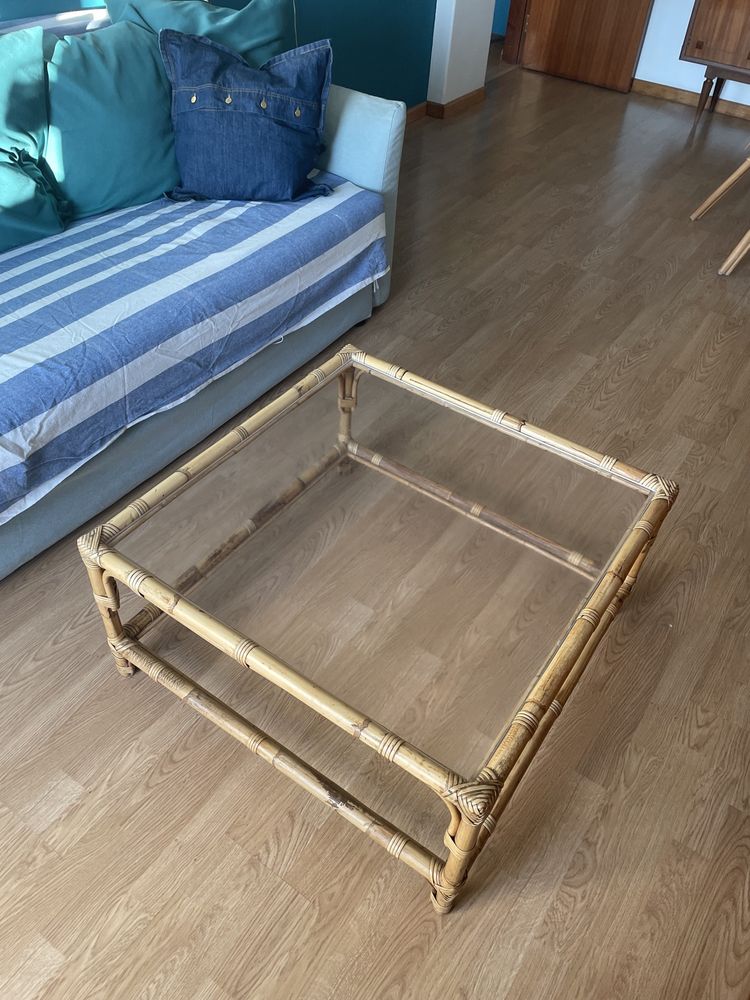 Grande Mesa de Centro Vintage de Bambu e Rattan - Anos 1960/70