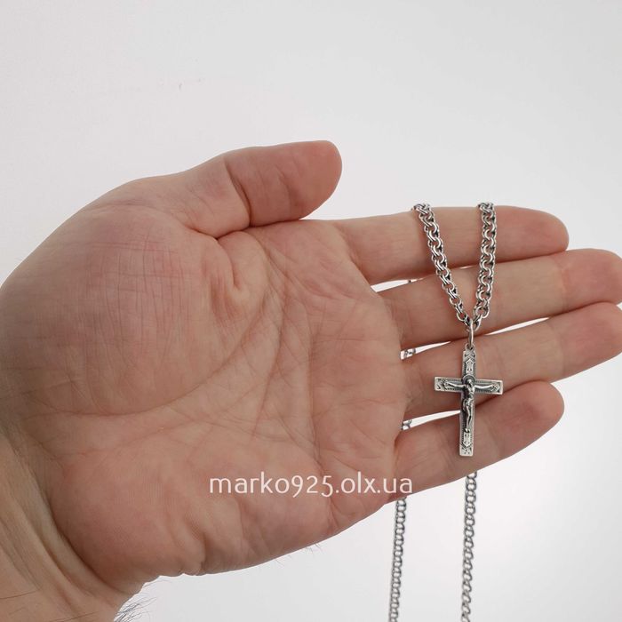 Срібний ланцюжок з хрестиком чоловічий Бісмарк 925 проба на шию