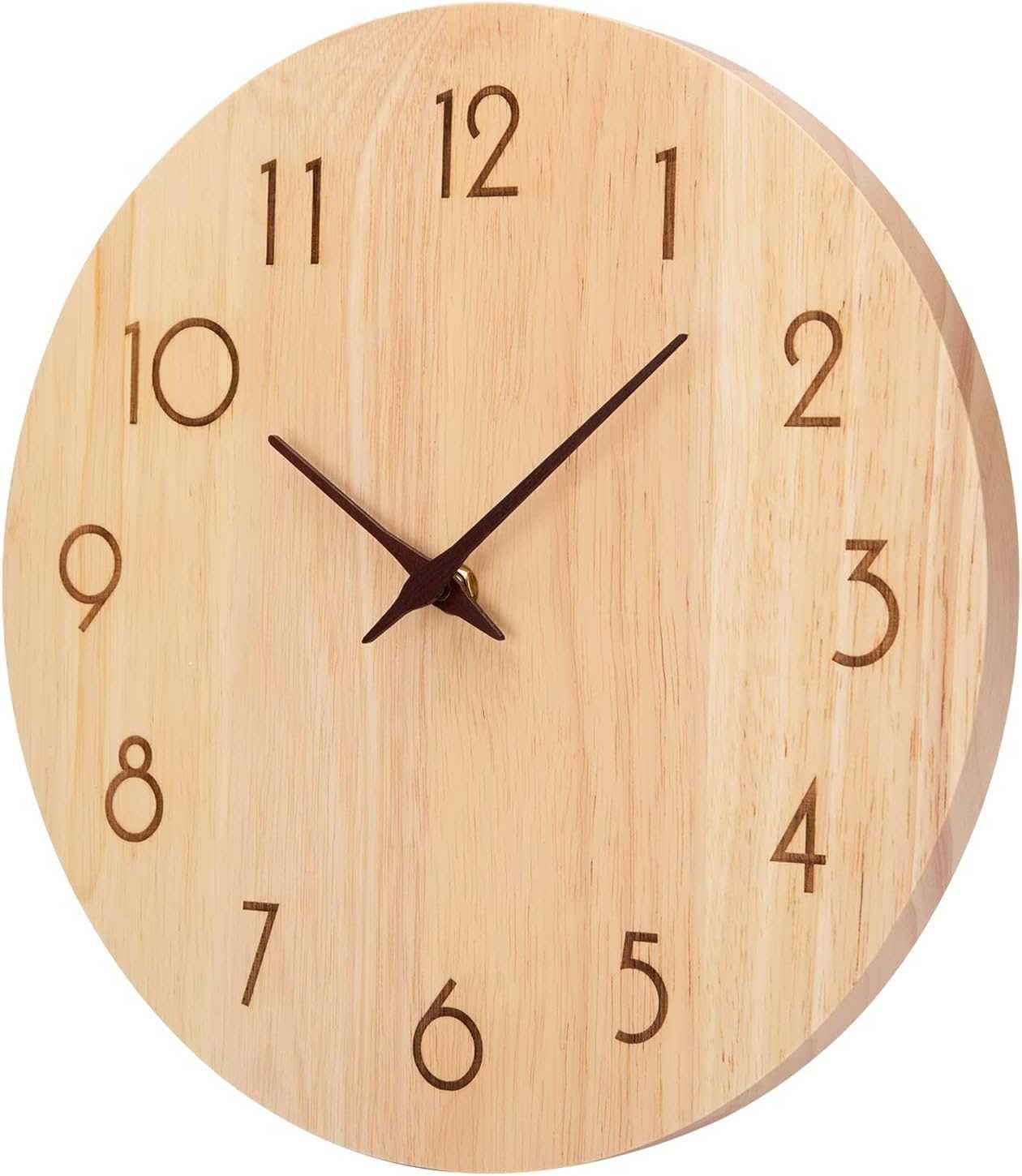 Zegar ścienny z drewna dębowego bez tykania, cichy, 30 cm