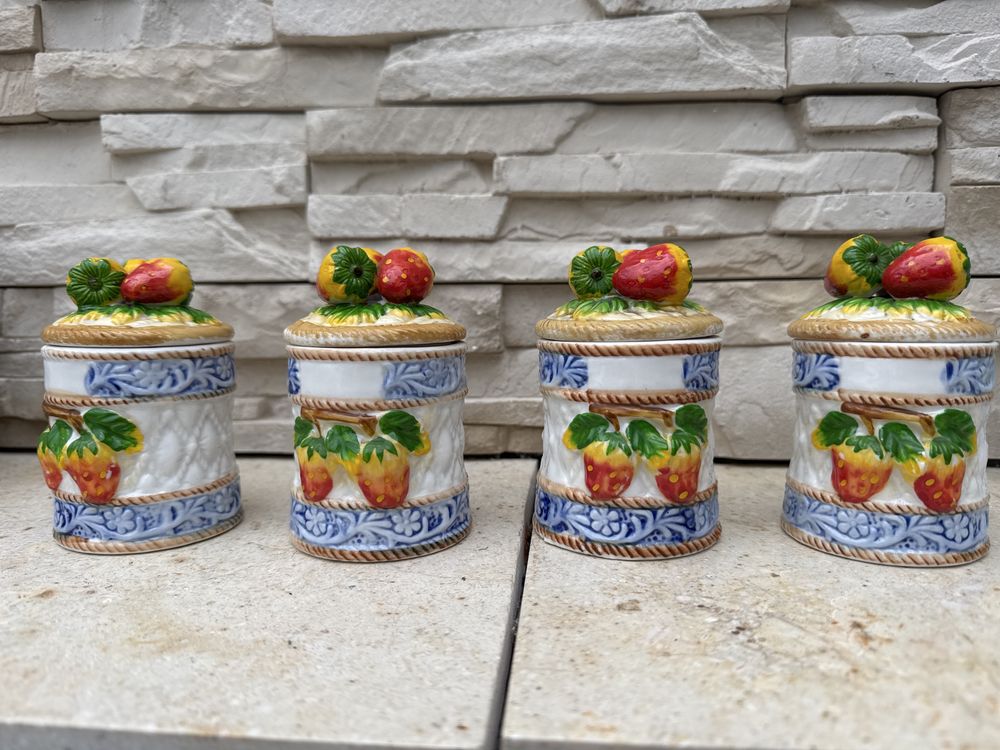 4 ceramiczne pojemniczki recznie malowane PRL pojemnik