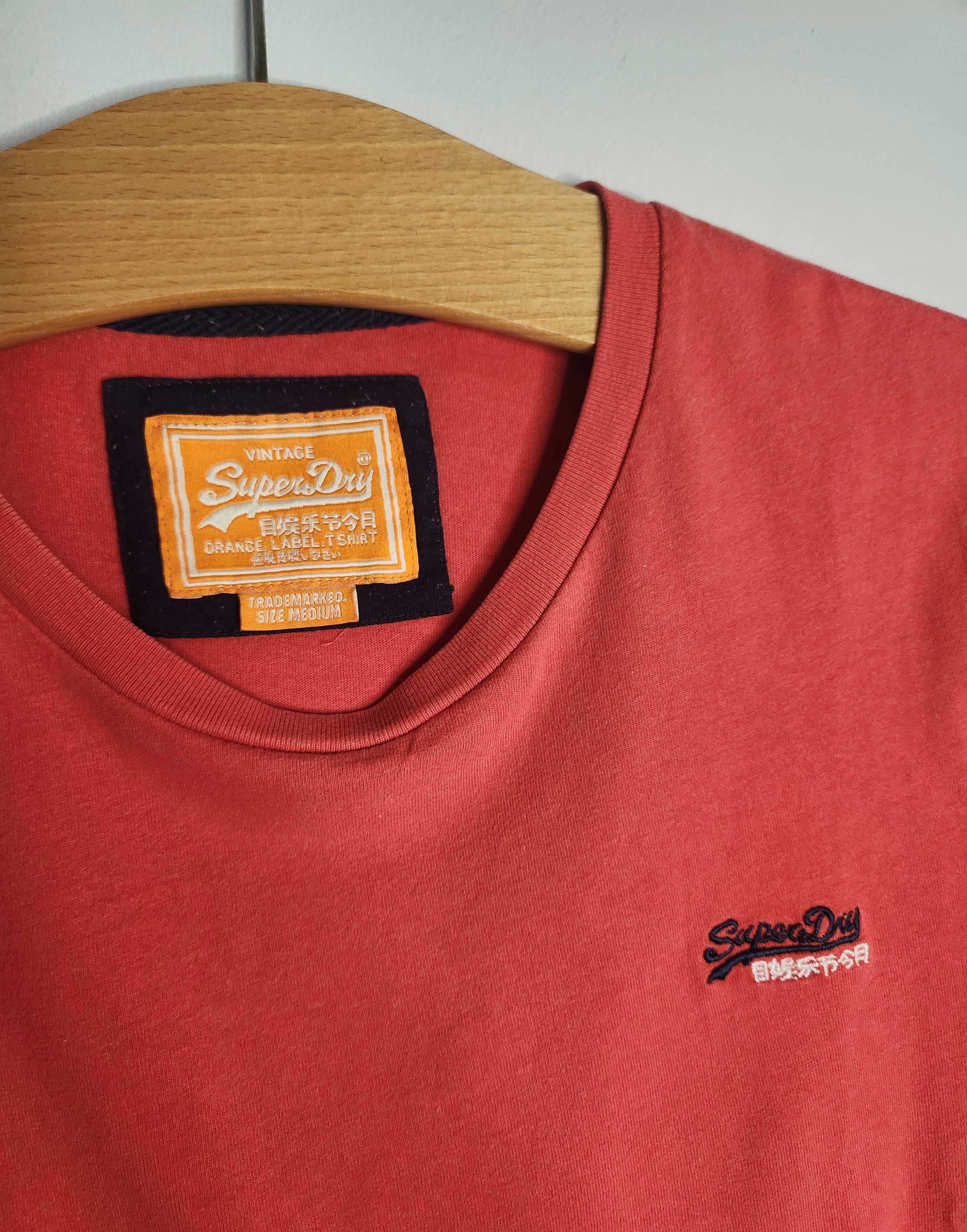 SuperDry Koszulka Bawełniana Męska Pomarańczowa Czerwona Logo Męska M