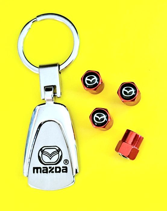 *NOWY* Breloczek MAZDA + Nakrętki na wentyle czerwone komplet tuning