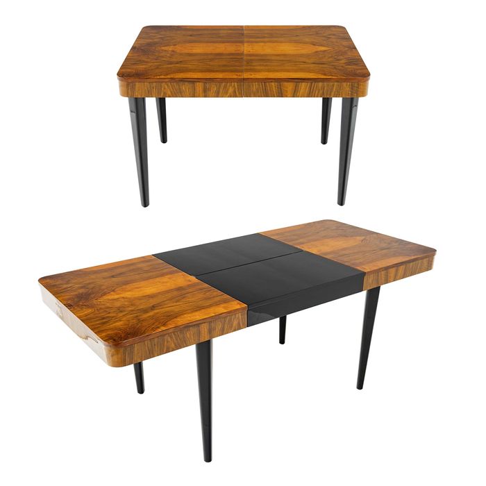 Rozkładany stół art deco projekt Halabala stary lata 50 orzech czarny