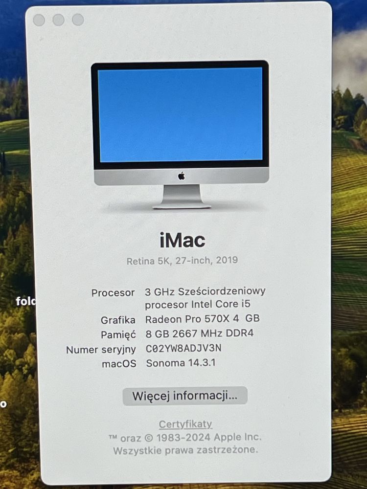 iMac 27 2019 Retina 5k, 3GHz i5, 24GB RAM, 1TB FD, Radeon Pro 570X 4GB