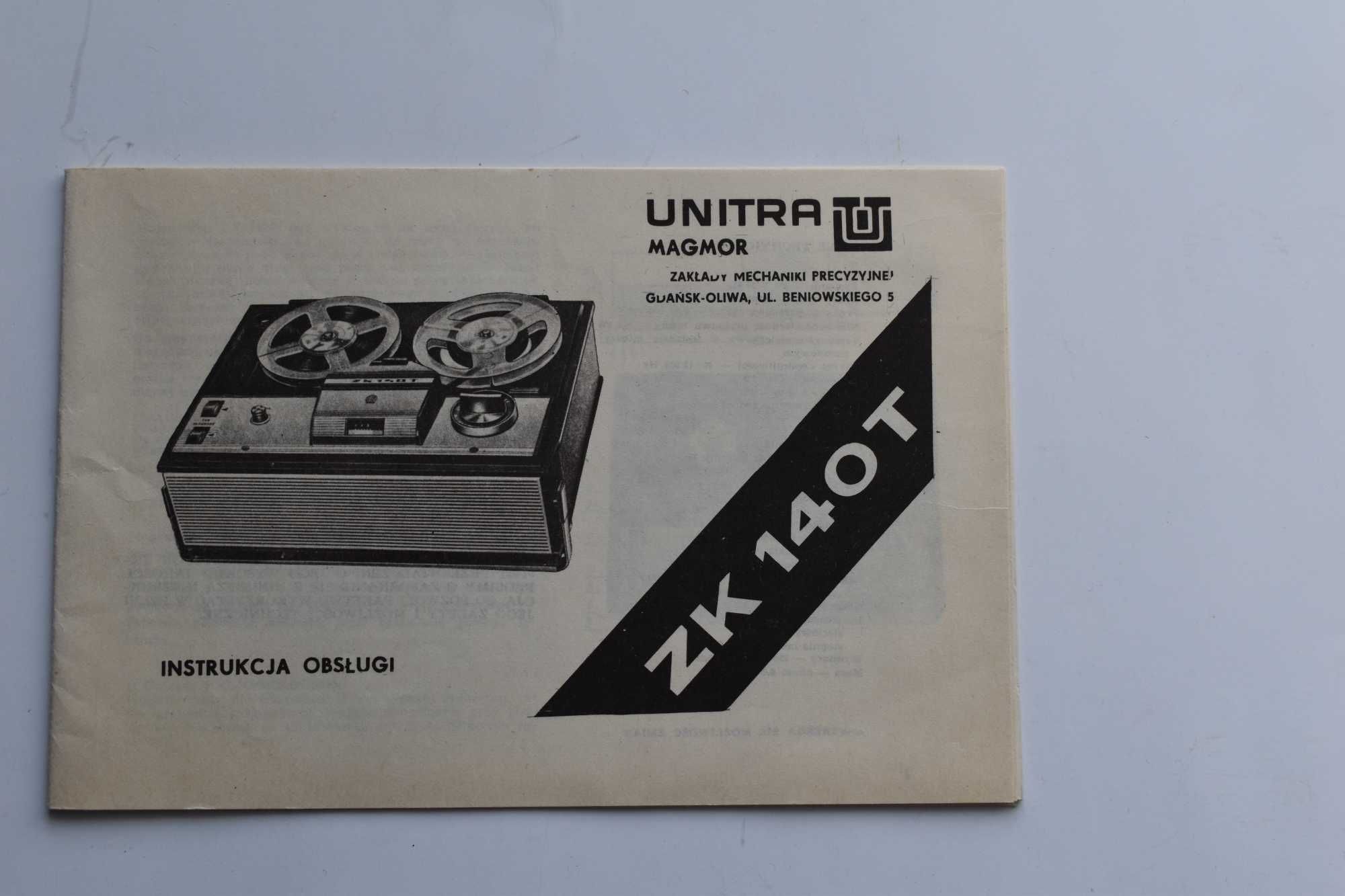 Instrukcja obsługi magnetofonu szpulowego  ZK 140T prod. UNITRA