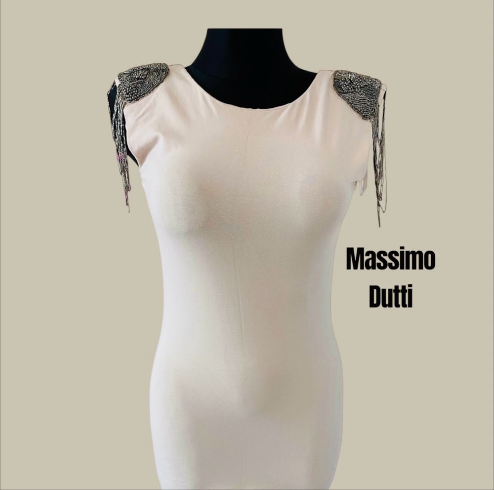 Sukienka Massimo Dutti prosta z metalowymi zdobieniami na ramionach S