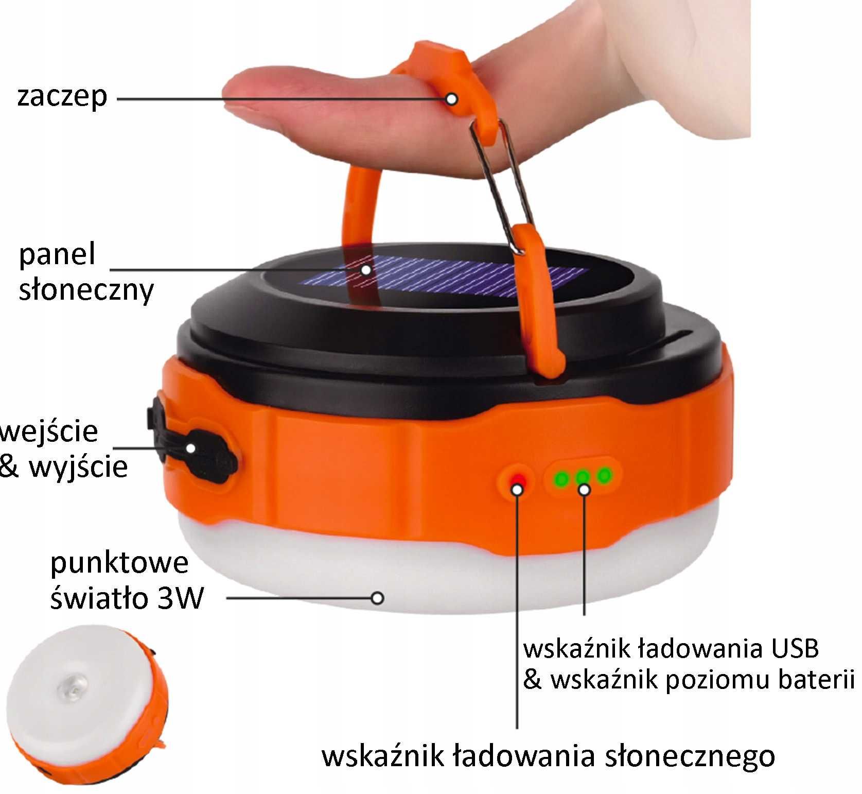 Lampka warsztatowa solarna akumulatorowa LED  KEMPINGOWA TURYSTYCZNA