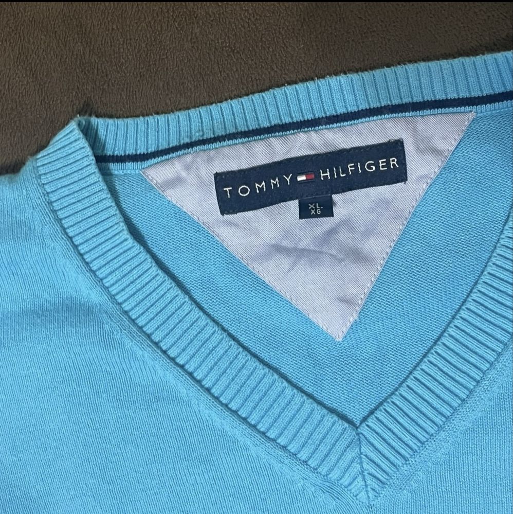 Sweter Tommy Hilfiger męski XL oryginalny – błękitny, jak nowy