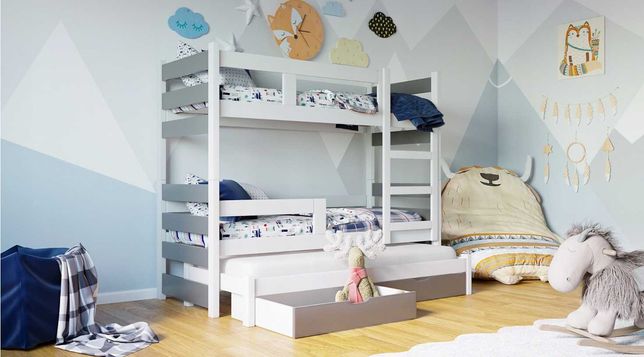 Łóżko piętrowe dla dzieci MIA 3 z wysuwanym spaniem + materace!