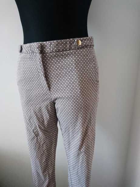 Damskie spodnie cygaretki, złote guziki, mozaiką, r 14