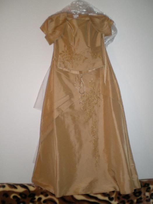 Elegancki zestaw Gorset, spódnica, bolerko wyszywany 36, S złoty kolor