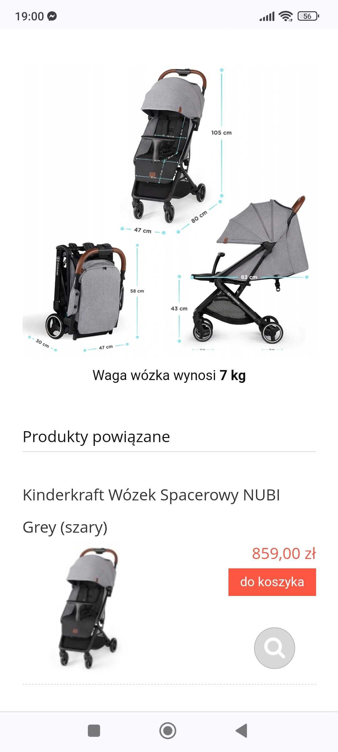 KinderKraft spacerówka wózek róż  lekki Nubi + folia