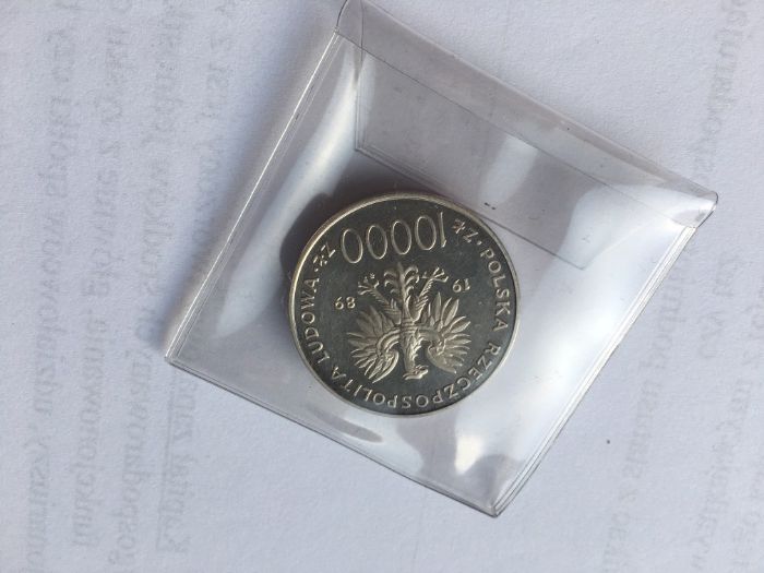 Srebrna moneta Jan Paweł II / 10000 zł / 1989 / Pastorał / Gruby Krzyż