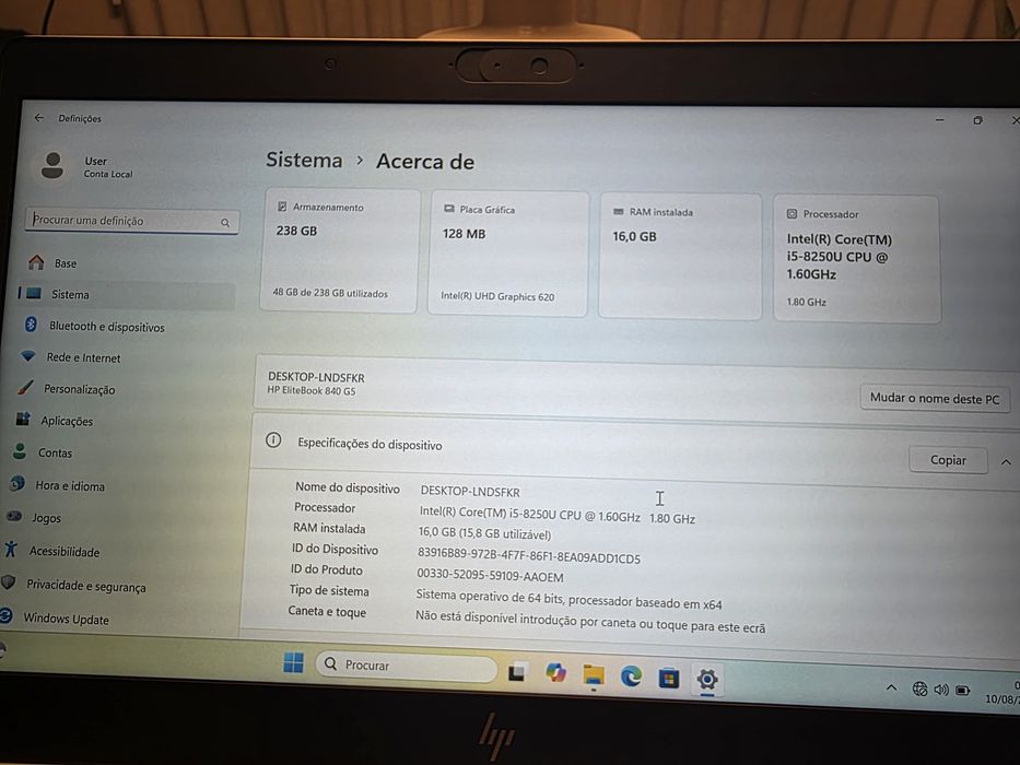 HP EliteBook 840 G5 16GB 256GB SSD NOVO. Troca/Retoma.Microsoft Office