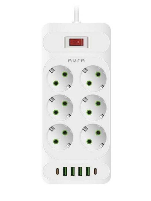 Мережевий подовжувач із 6 розетками та 6 USB портами 2500W 2 метри .