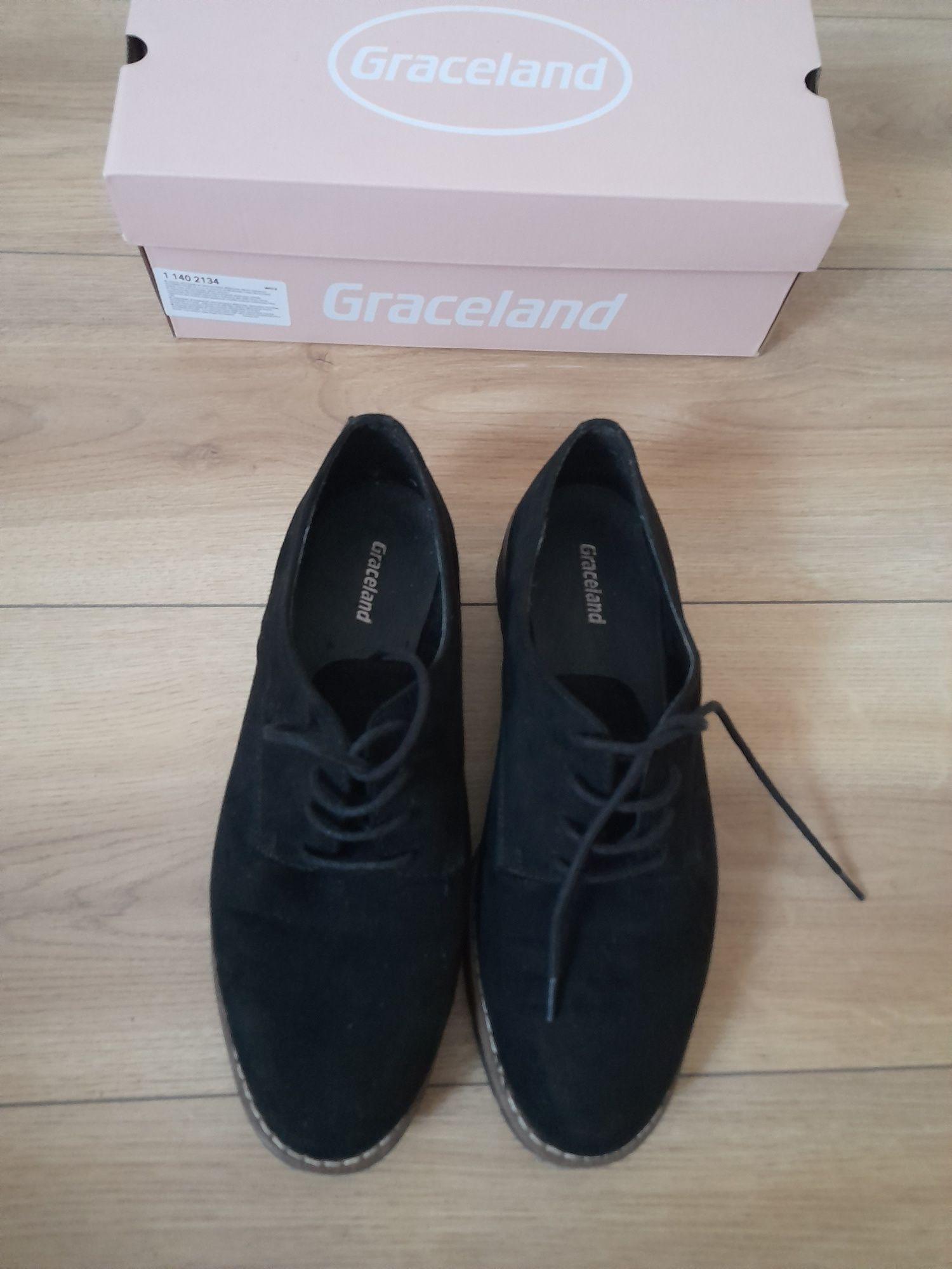 Nowe czarne sznurowane buty Graceland półbuty damskie rozmiar 39