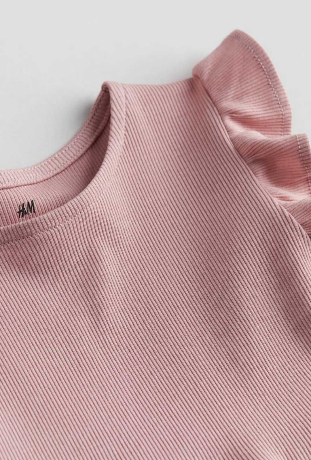 H&M Sukienka z dżerseju w prążek pudrowy róż r.92