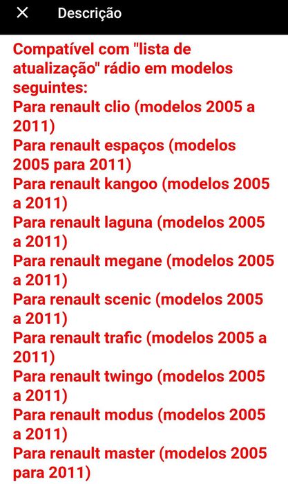 Renault adaptador ligação telemóvel rádio