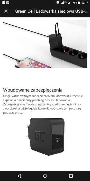 Ładowarka Green Cell  sieciowa USB-C 18W PD super szybka