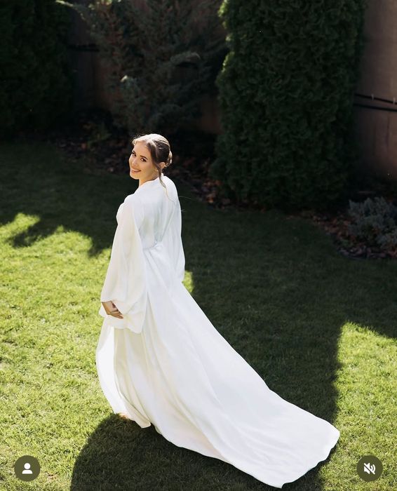 Халат для ранку нареченої шовк з шлейфом