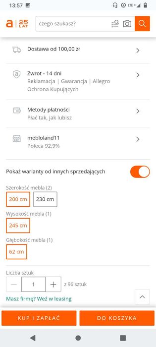 Porządna Szafa z lustrem szer 2m/245