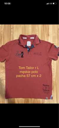 Tom Tailor L męska koszulka z kołnierzykiem polo różowa  haft nadruk