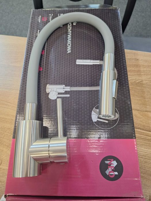 Bateria kuchenna z giętą wylewką - stal szczotkowana, antracyt