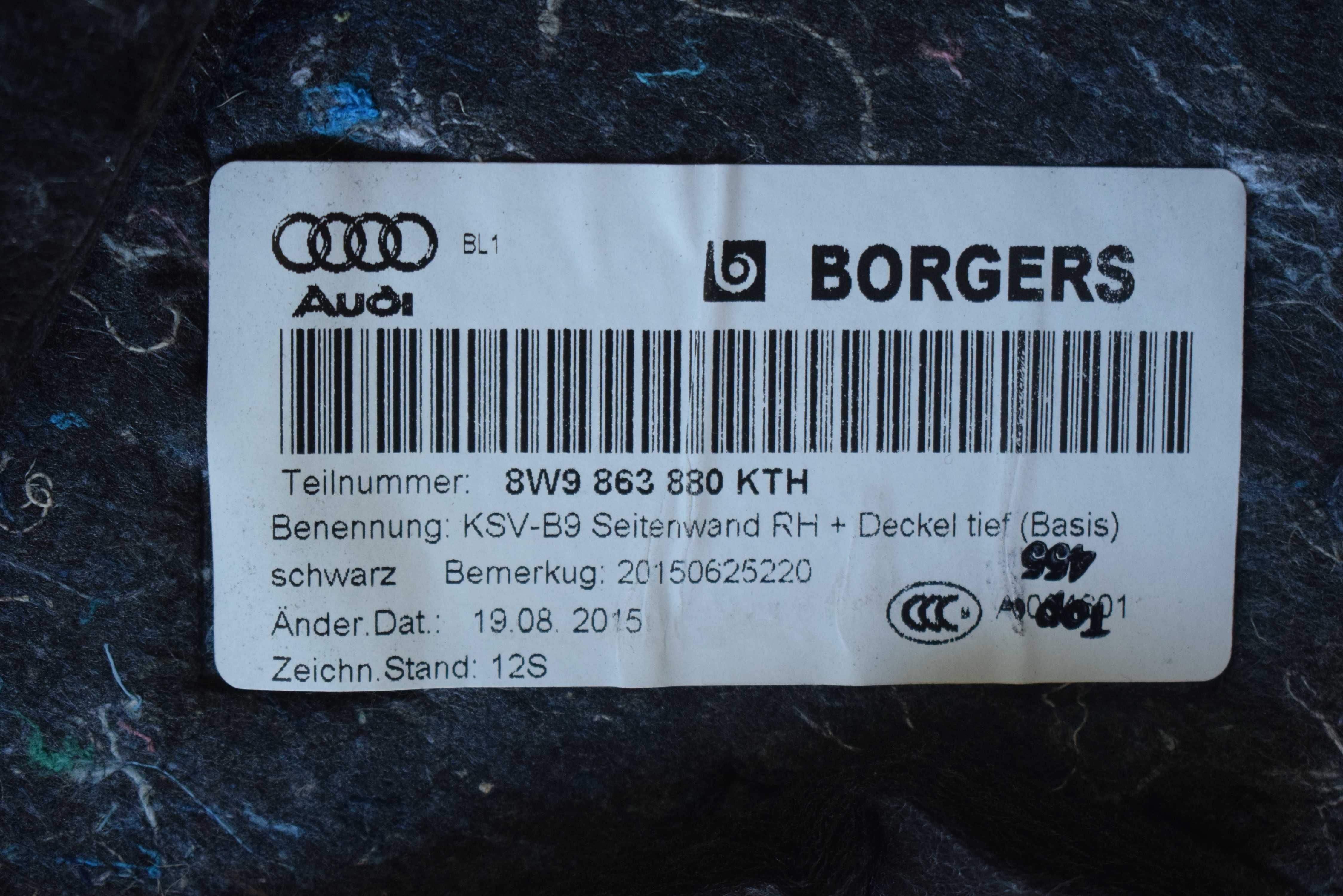 tapicerka boczek drzwi prawy tył AUDI A4 B9 LIFT AVANT 8W9.863880M KTH