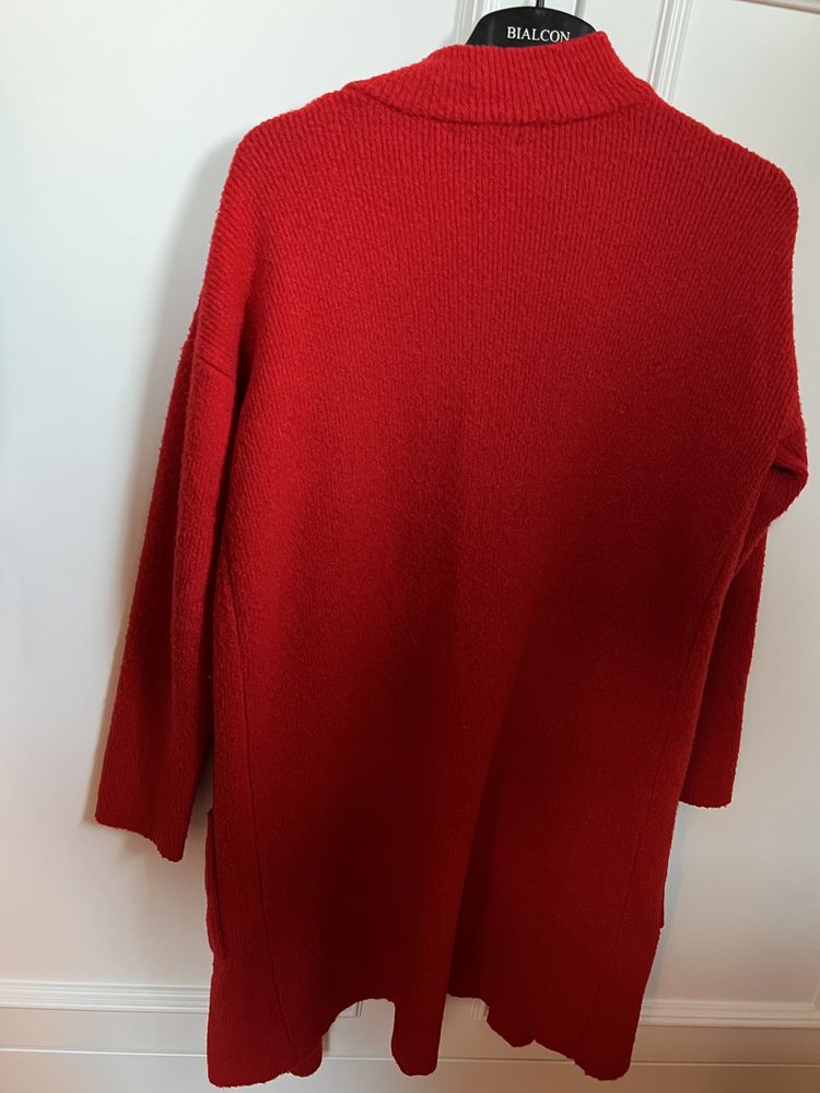 kardigan oversize sweter czerwony z kieszeniami