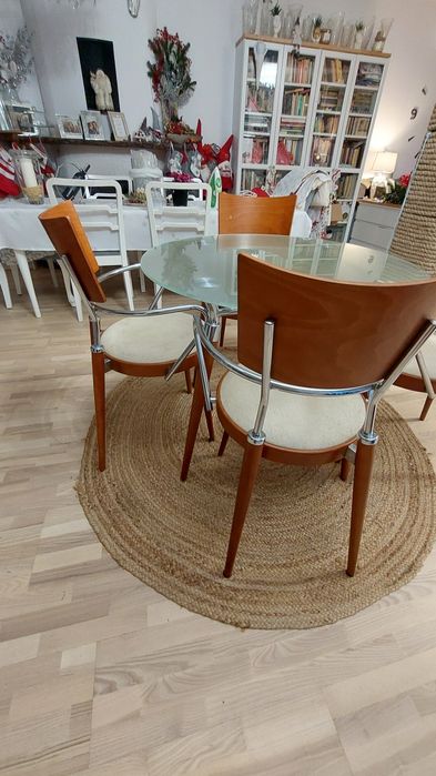 Algeo Szklany okrągły stół plus designerskie krzesła