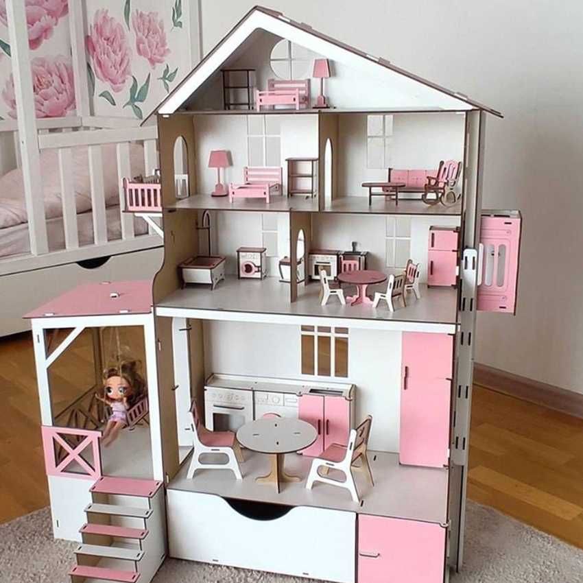 Будиночок для ляльок ліфт / дім з балконом місткий з меблями / ХДФ