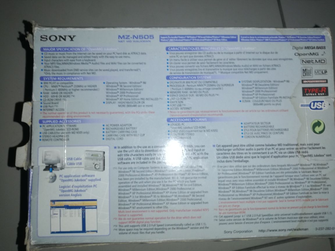 Walkman mini disc Sony modelo MZ-N505